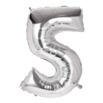 بادکنک فویلی عدد 5 نقره ای
