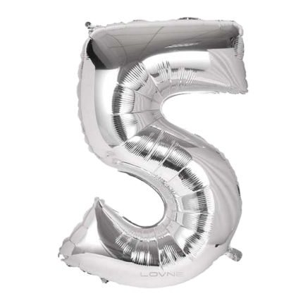 بادکنک فویلی عدد 5 نقره ای